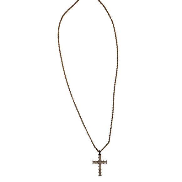 Vintage Cross Pendant Necklace bronze/gold with crystal/quartz gems - Picture 3 of 7